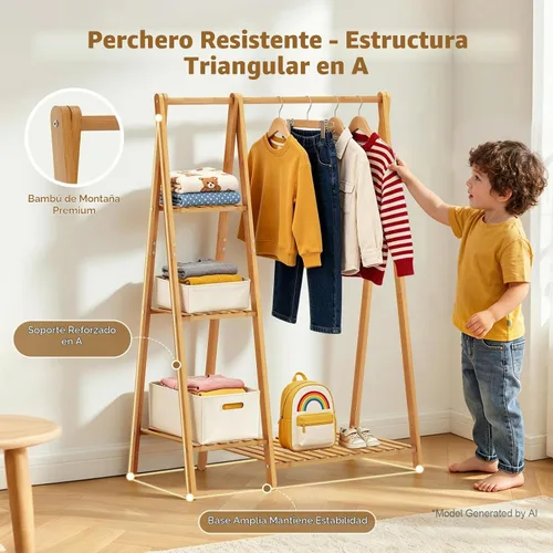 Vista 4 de Pequeños estantes de ropa,Estante colgante de ropa para niños