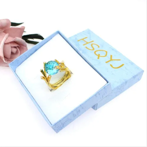 Vista 7 de HSQYJ Luxury Blue Red Oval Cubic Zirconia Promise Rings Classic Style Crystal Anniversary Wedding Engagement Bands Cocktail Ring for Women Girl Gold