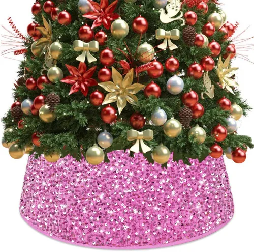 Vista 9 de FUHSY Collar Negro de Árbol de Navidad de 24 Pulgadas, Falda de Árbol de Navidad con Lentejuelas, Terciopelo Metálico, Falda de Árbol de Halloween