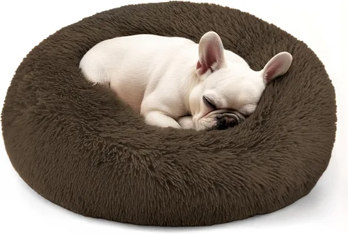 Vista 27 de Hoewina - Cama redonda, calmante, en forma de rosquilla, lavable, esponjosa para interiores, perros y gatos pequeños y medianos, negro, 20 pulgadas