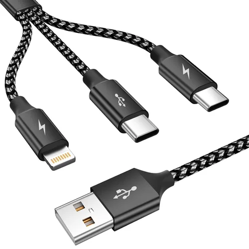 Vista 8 de MPATIBY - Cable de carga múltiple, doble tipo C Cable de carga de nailon trenzado 3 en 1 con puertos IP/tipo C para teléfonos