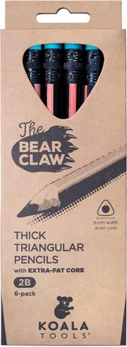 Vista 8 de KOALA TOOLS Lápices Garra de Oso Paquete de 1 (6 Lápices) - Gruesos, Resistentes, Agarre Triangular, Grafito, Mina 2B con Goma de Borrar