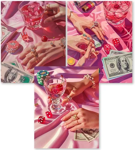 Vista 31 de KICHANG Juego de 4 piezas de pintura de diamante vintage rosa para adultos, kits de arte de diamantes 5D, diamantes redondos de taladro completo