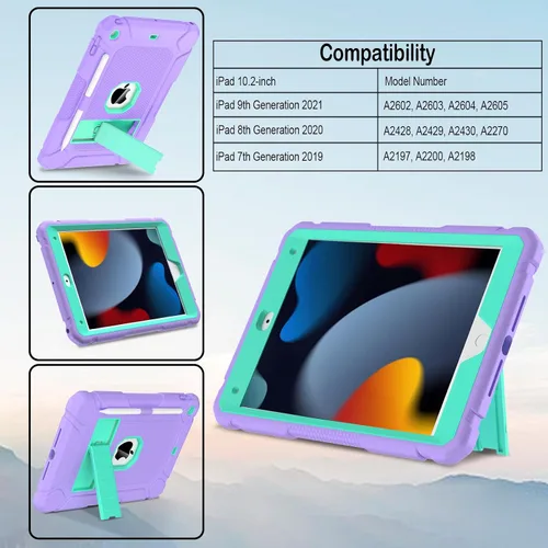 Vista 2 de Funda LTROP para iPad de 10.2 Pulgadas 9ª/ 8ª/ 7ª Generación (2021/2020/ 2019) con Soporte para Lápiz y Soporte, Funda Protectora Resistente Híbrida