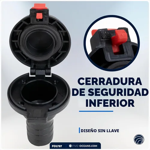 Vista 5 de Five Oceans Llenado/relleno de cubierta marina de 1-1/2 pulgadas, diseño de tapa abatible, cuello recto, para pontón, pesca, botes de lubina, yates