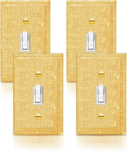 Vista 23 de 4 Piezas Cubiertas de Tomacorriente con Diamantes de Imitación Plateados Brillantes Placa de Pared 1 Gang Toggle Cubierta de Interruptor de Luz
