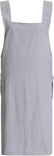 Vista 5 de XUNRYAN Delantal de lino de algodón para mujer, delantal cruzado en la espalda, vestido para hornear, cocinar, jardinería, trabajo, vestido