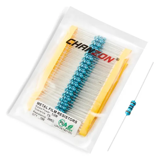 Vista 23 de Chanzon 100pcs 1/2W (0.5W) 1 Ω ohmios Resistencia fija de película metálica 0.01 ±1% Tolerancia 1R MF Orificio pasante Resistencias limitadoras