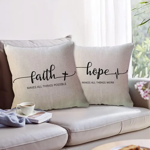 Vista 2 de Fundas de almohada inspiradoras con texto inspirador, fe, esperanza, amor, familia, fundas de almohada decorativas de 18 x 18 pulgadas, fundas