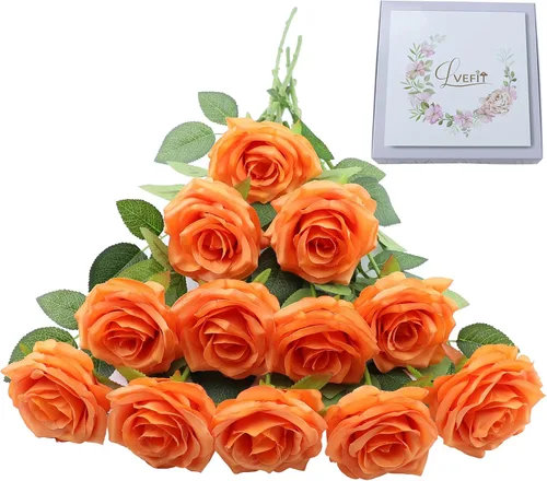 Vista 33 de LVEFIT 12 rosas artificiales de seda con tallo largo para bodas, despedidas de soltera, fiestas, decoración del hogar Blush