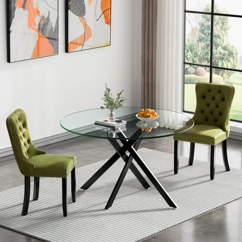 Vista 132 de Juego de mesa de comedor de cristal plateado moderno de 47 pulgadas para 2, juego de mesa de comedor de cocina redonda de 3 piezas con patas