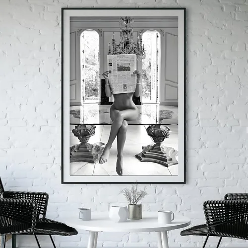 Vista 7 de Arte de pared en blanco y negro, cuadro vintage en blanco y negro, póster de periódico retro en blanco y negro, arte de pared preparado en blanco
