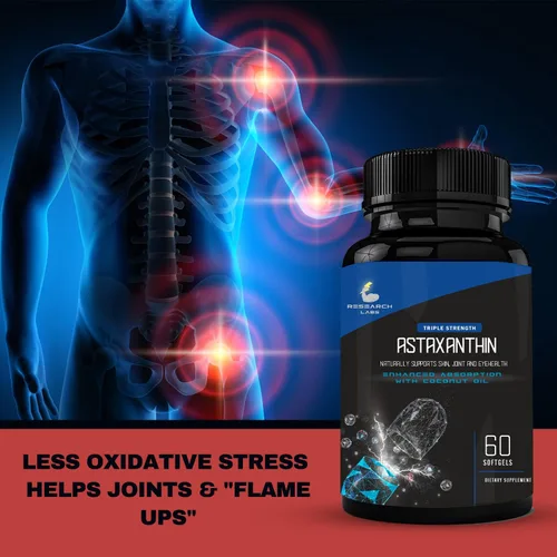 Vista 3 de Research Labs Cápsulas blandas de astaxantina natural de triple fuerza de 12 mg + botella extra de aceite de coco orgánico para una mayor absorción