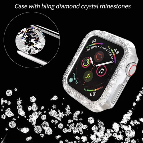 Vista 8 de Paquete de 5 fundas protectoras compatibles con Apple Watch SE Series 6, 5, 4, de 1.575 pulgadas, cubierta protectora de diamantes de cristal