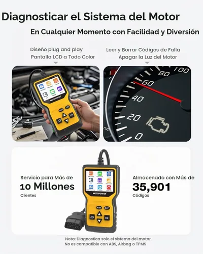 Vista 6 de MOTOPOWER MP69033 Pro OBD2 Escáner Lector de Código, Herramienta de Diagnóstico de Luz de Falla del Motor con Probador de Batería