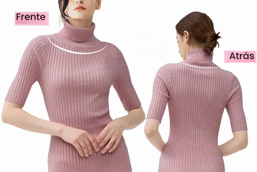 Vista 4 de v28 - Suéter ajustado de cuello alto con mangas de media sisa para mujer, de punto acanalado altamente elástico Baya