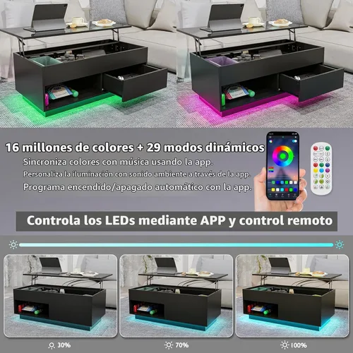 Vista 6 de HOMMPA - Mesa de café con tapa elevable de 40" con almacenamiento, mesa de centro LED moderna de alto brillo para sala de estar, mesa de té moderna
