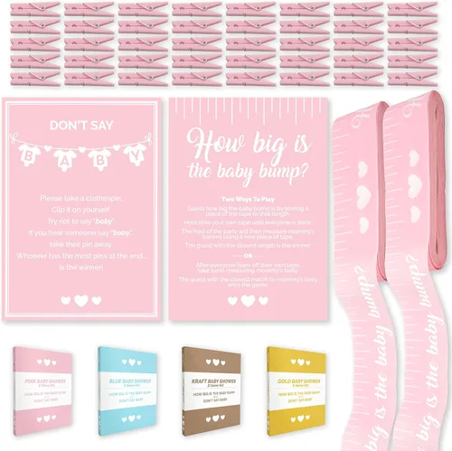 Vista 12 de Party Hearty Juegos Divertidos de Baby Shower para Niño, Juego de 2: ¿Qué Tan Grande Está la Pancita? y No Digas Bebé, Azul Juego de 2