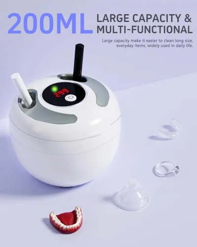 Vista 6 de Limpiador ultrasónico dental de 45 kHz, limpiador de dentaduras UV con 4 modos de temporizador digital, cápsula de limpieza UltraSonic portátil