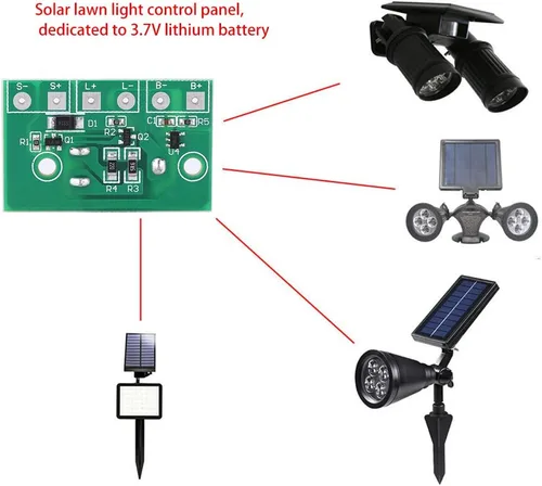 Vista 2 de Controlador de lámpara solar, controlador solar, módulo de carga de energía solar, placa de circuito de control de batería de litio de 3.7 V, auto