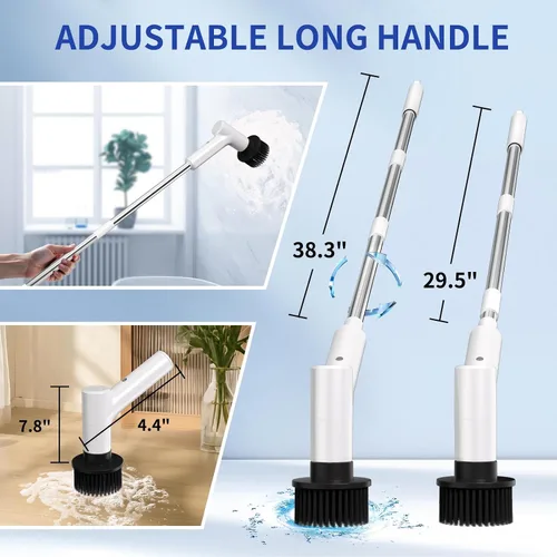 Vista 2 de Limpiador eléctrico giratorio, limpiador de ducha inalámbrico con 7 cabezales de cepillo de repuesto, IPX5 impermeable para baño con mango