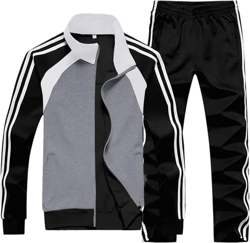 Vista 9 de Sun Lorence Conjunto deportivo para correr para hombre, casual, con cremallera completa Negro Rojo 822