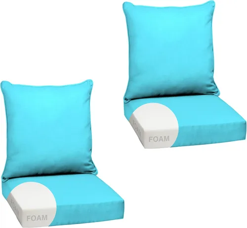 Vista 33 de Arden - Juego de cojines de asiento profundo para exteriores, espuma, 24x24, aguamarina