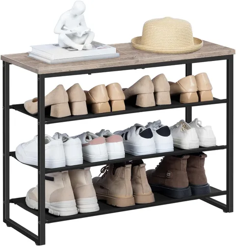 Vista 8 de HOOBRO - Zapatero de 4 niveles, organizador de almacenamiento de zapatos con 3 estantes de tela Oxford y panel superior, para 12-16 pares de zapatos