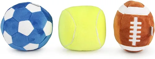 Vista 9 de Paquete de 3 pelotas interactivas para perros pequeños y medianos, pelotas de fútbol, fútbol y tenis para perros, rellenas de juguetes esponjosos
