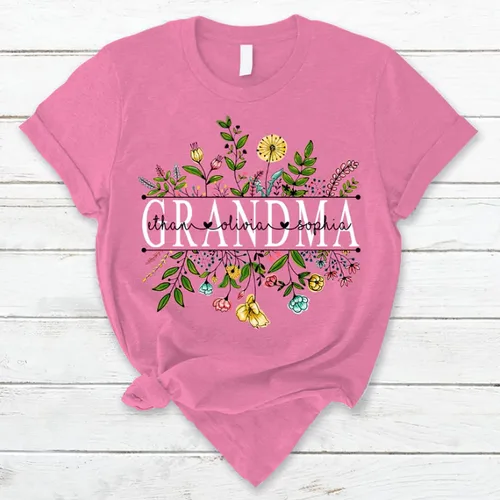 Vista 3 de Custom Mom Mimi and Grandkids Wildflowers Shirt, Customize Grandma Gifts, Gifts for Grandma Nana Gigi Oma Mamaw Yaya