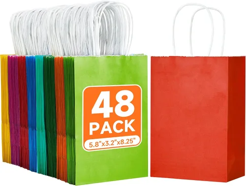Vista 13 de METAPRINT 100 bolsas de regalo de papel de 8 x 4.5 x 10.8 pulgadas, bolsa de papel kraft negro con asas a granel para cumpleaños, bodas, fiestas