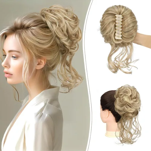 Vista 35 de SOFEIYAN Pinza de Gancho Extension de Cabello con Forma de Moño Desordenado, Cabello Ondulado y Rizado, Pinza de Gancho, Chignon, Cola de Caballo