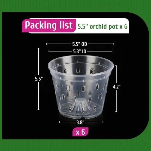 Vista 6 de Maceta para Orquídeas, Paquete de 6 Macetas para Orquídeas con Agujeros, Maceteros de Flores de Plástico Transparente de 5.5 Pulgadas