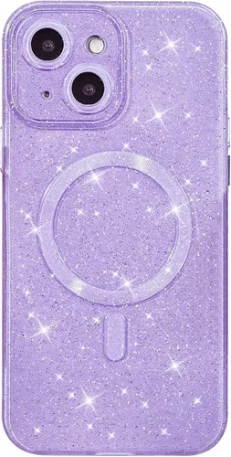 Vista 11 de oakxco Funda con Purpurina para iPhone 13 Pro Funda de Teléfono de Silicona Compatible con Magsafe, Femenina Linda Brillante con Lentejuelas