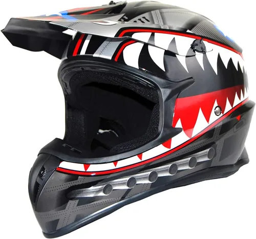 Vista 2 de 1Storm - Casco de motocross para adultos BMX MX ATV Dirt Bike Downhill Mountain Bike estilo Monster Shark Racing HKY_SC09S Negro tiburón