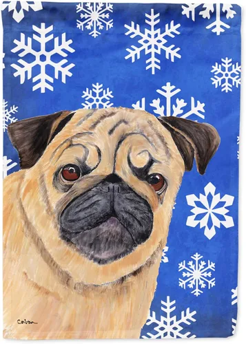 Vista 315 de Caroline's Treasures SC9374GF Bulldog English Snow flakes Holiday Garden Flag Buzón Bandera decorativa para patio exterior, patio, obras de arte