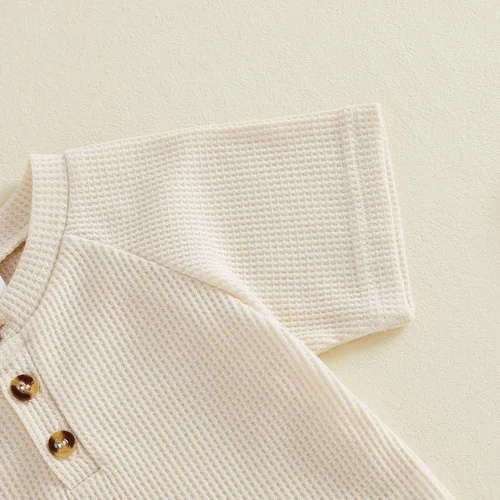 Vista 5 de MERSARIPHY Ropa para bebé niño de 6, 12, 18 meses, 2T 3T, traje de verano, punto gofre, a rayas, informal, camiseta y pantalones cortos