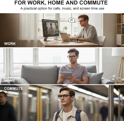Vista 7 de Lentes inteligentes con Bluetooth para hombres y mujeres, bloqueo de luz azul Open-Ear Speaker Bluetooth Audio Glasses for Work & Driving