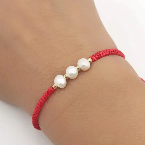 Vista 4 de Stylish Dainty Red String Bracelet with Cultured Freshwater Pearl for Women - Perfect Fashion Accessory