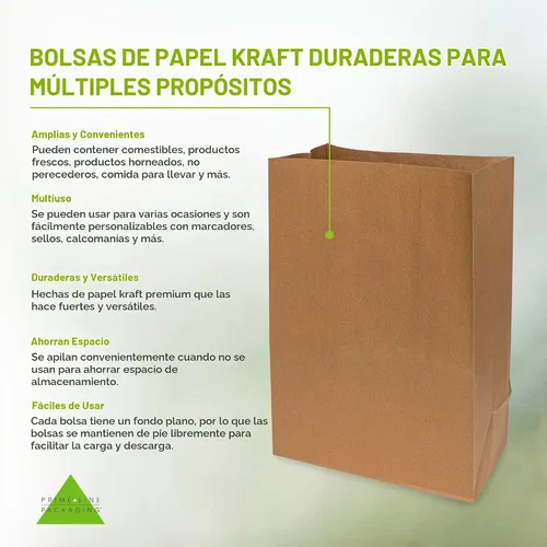 Vista 2 de Bolsas de papel Kraft desechables de Prime Line Packaging, bolsas para lonchera extra grandes para llevar golosinas, comestibles, uso en panadería