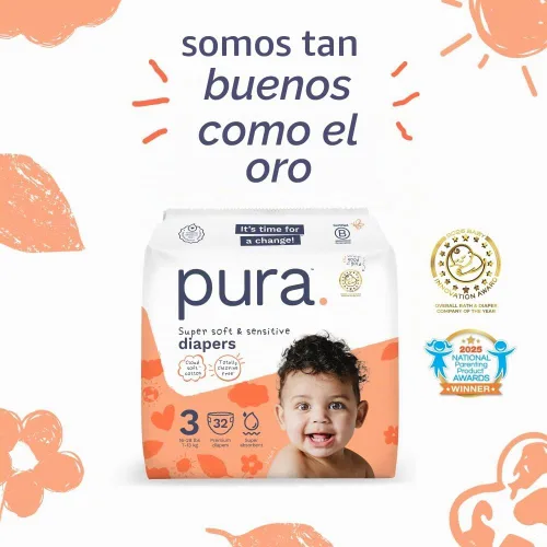 Vista 9 de Pura Baby Diapers Size 3 (16-28 lbs) 64 Count Sensitive Skin