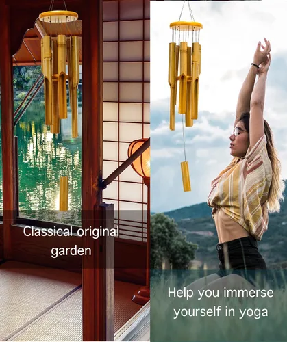 Vista 5 de Campanillas de viento de madera de 32 pulgadas para exteriores, tono zen clásico profundo para relajación, patio, jardín, decoración del hogar al