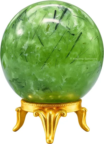 Vista 27 de Amazing Gemstone Bola de cristal de Amazonita con soporte, bolas de meditación de esfera de cristal de 2 pulgadas para brujería y bolas decorativas