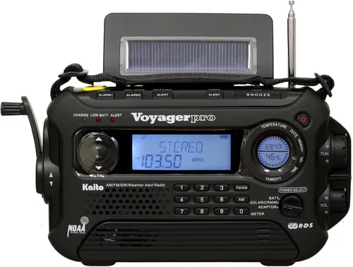 Vista 7 de Kaito Voyager Pro KA600 Dínamo digital solar, a cuerda. Radio con palanca de dínamo frecuencias AM/FM/LW/SW y NOAA, para emergencias, con linterna