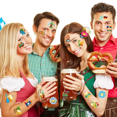 Vista 4 de 72 tatuajes temporales para el Oktoberfest con cara de cerveza, tatuajes falsos para decoración de fiesta temática de cerveza, suministros