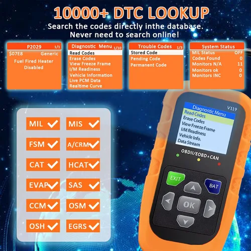 Vista 8 de Lector de código de escáner V119 OBD2, herramienta de diagnóstico de luz de motor de verificación, probador de voltaje de automóvil para vehículos