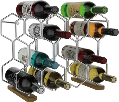 Vista 11 de Buruis Estante de vino para encimera, soporte para vino de 14 botellas con Dorado