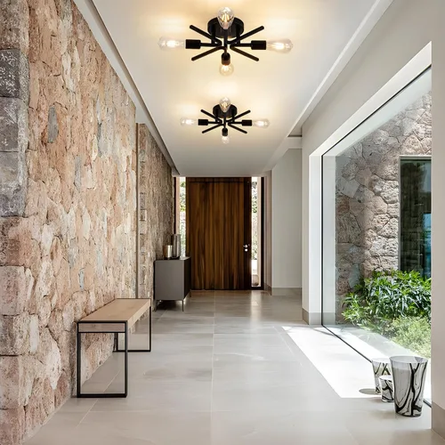 Vista 5 de 4 Luces Estilo Granja Sputnik Accesorios de Iluminación Accesorios de Techo Negro Industrial Lámpara Empotrada de Montaje al Ras Accesorio de Luz