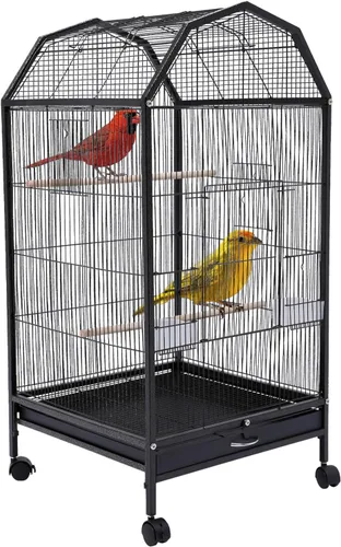 Vista 11 de Jaula grande para pájaros, jaulas movibles para pájaros con ruedas, 4 ventanas de alimentación, bandeja deslizante, aviario panorámico para pájaros