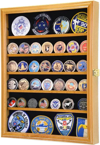 Vista 6 de sfDisplay,LLC. 56 Challenge - Vitrina de monedas – Estantes totalmente ajustables – Monedas más grandes – 98% de protección UV (acabado negro)